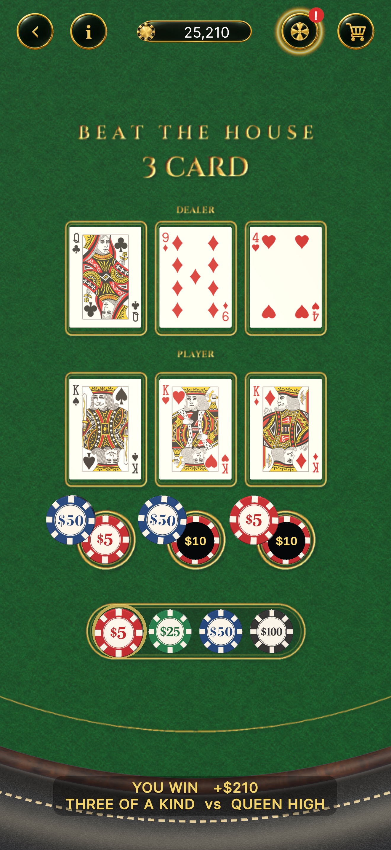 Beat the House 3 Card — at the table