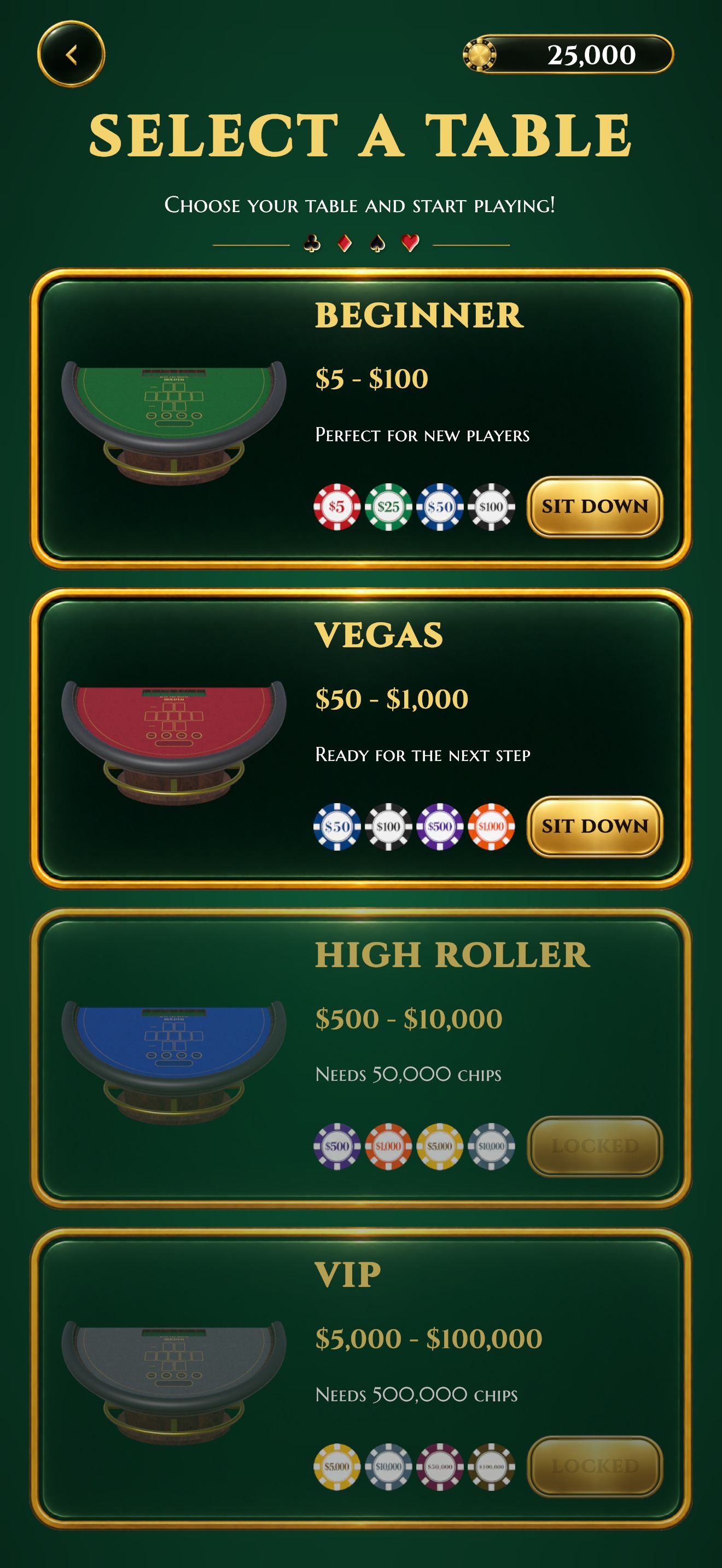 Beat the House Hold'em — choose your table