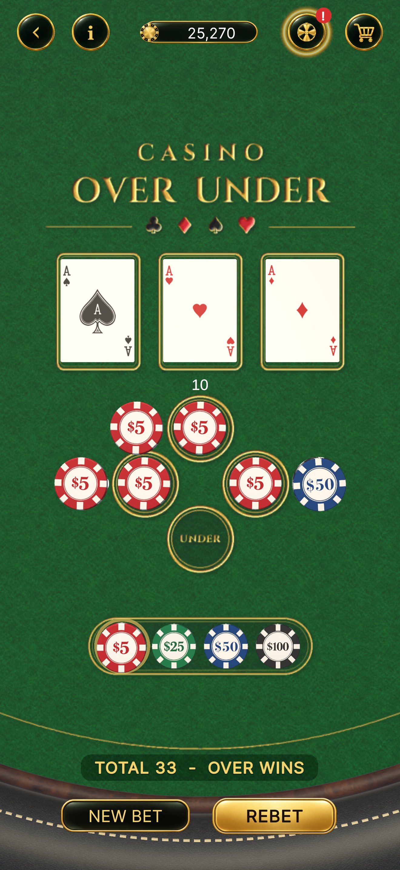 Casino Over Under — at the table