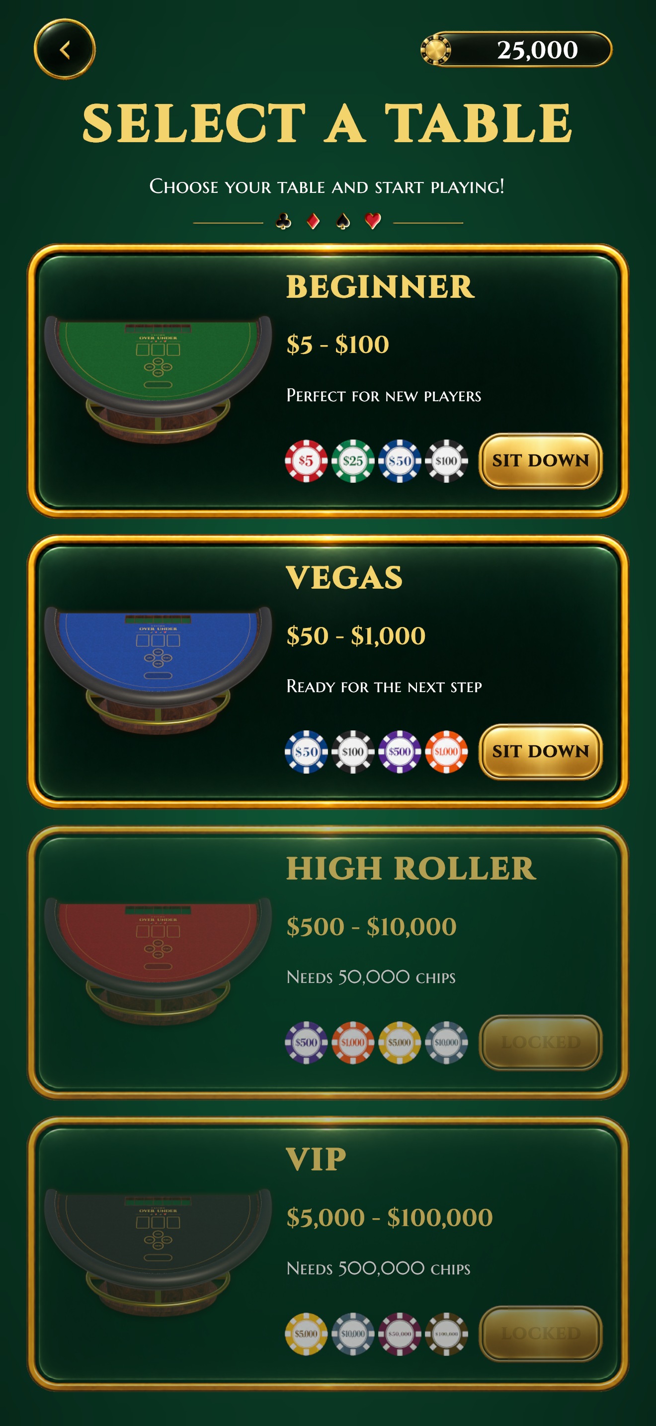 Casino Over Under — choose your table